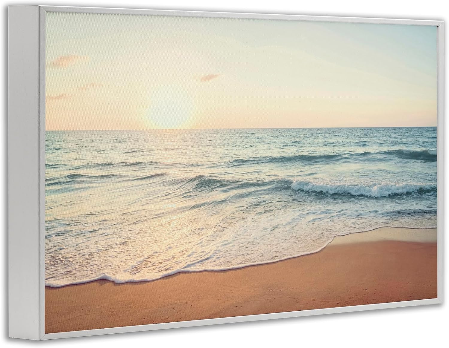 Stupell Industries Rolling Tide Beach Framed Giclee Wall Art Design by Nataly White, White Framed, 24 x 16