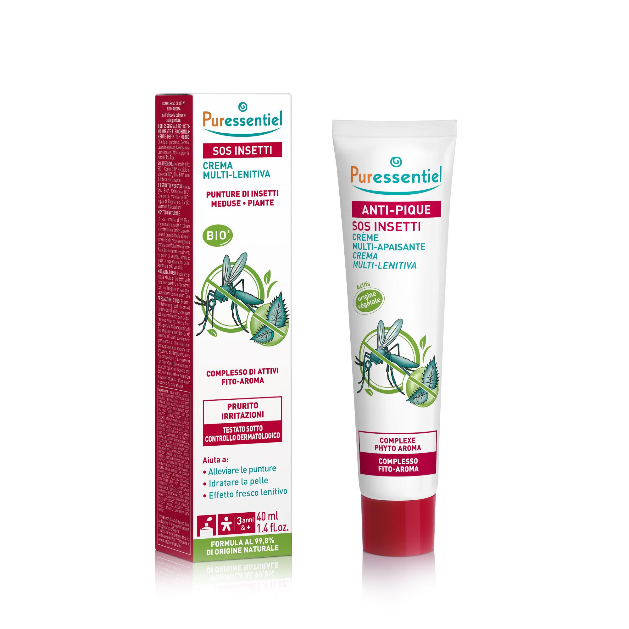 Puressentiel – Crema Lenitiva Adulti BIO – SOS INSETTI – Lenisce irritazioni e prurito – Punture insetti, meduse e piante – Idrata la pelle – Sollievo rapido – Complesso fito-​aromatico – 40 ml