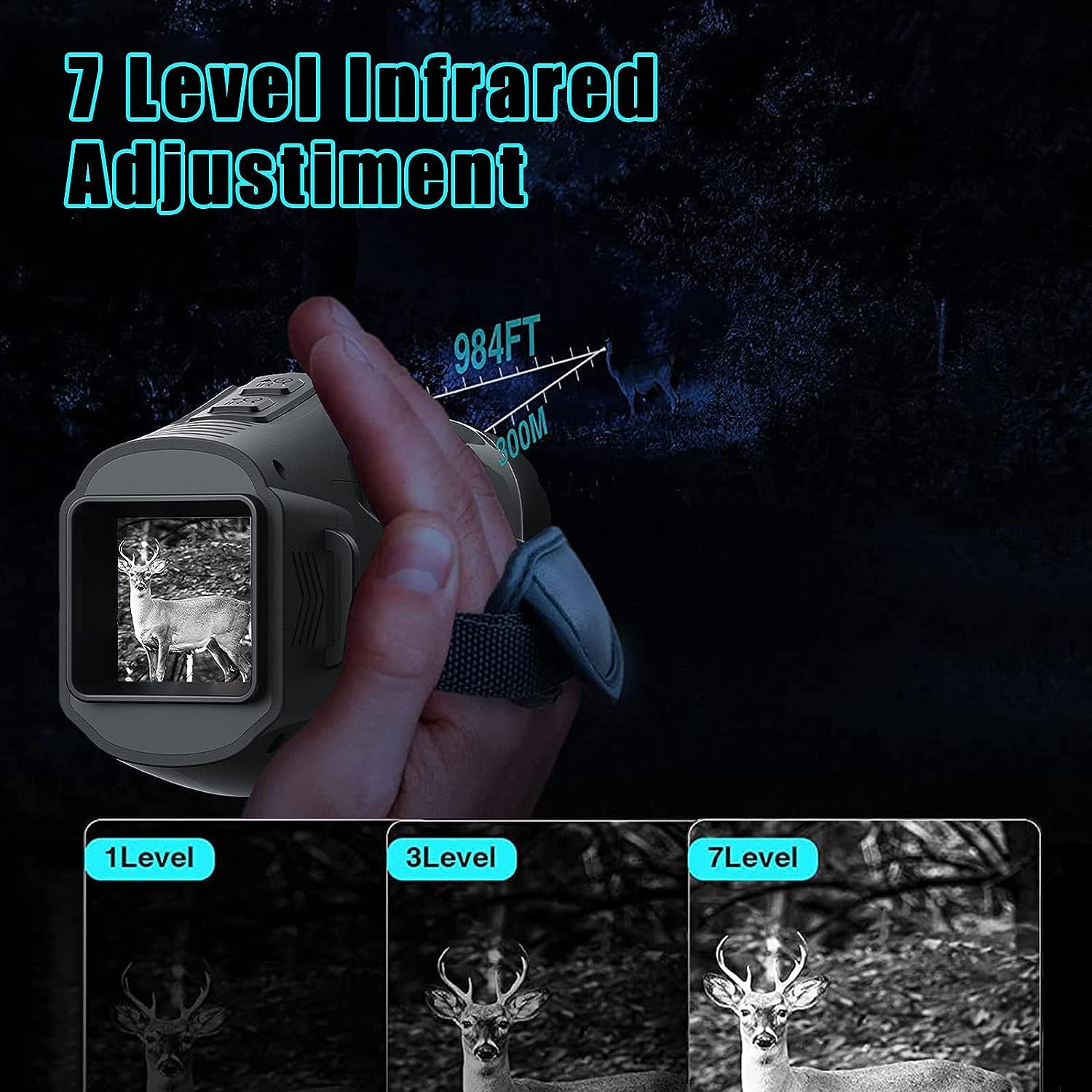KinZon Lunettes de Vision Nocturne, monoculaire numérique Infrarouge 1080p, Carte SD 64G Incluse, Zoom numérique 5X, Distance de Vision 300 m, Photos et vidéos
