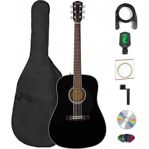 Fender Classic Design Dreadnought Acoustic Guitar - Black Bundle with Gig Bag, Tuner, Strap, Strings, String Winder, Picks, and Austin Bazaar Instructional DVD