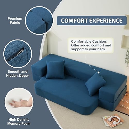 Miniatura 4 de Sofá cama convertible 2 en 1 con 2 almohadas, sofá plegable y colchón de cama, funda lavable y silla de espuma viscoelástica, tapete de juego para