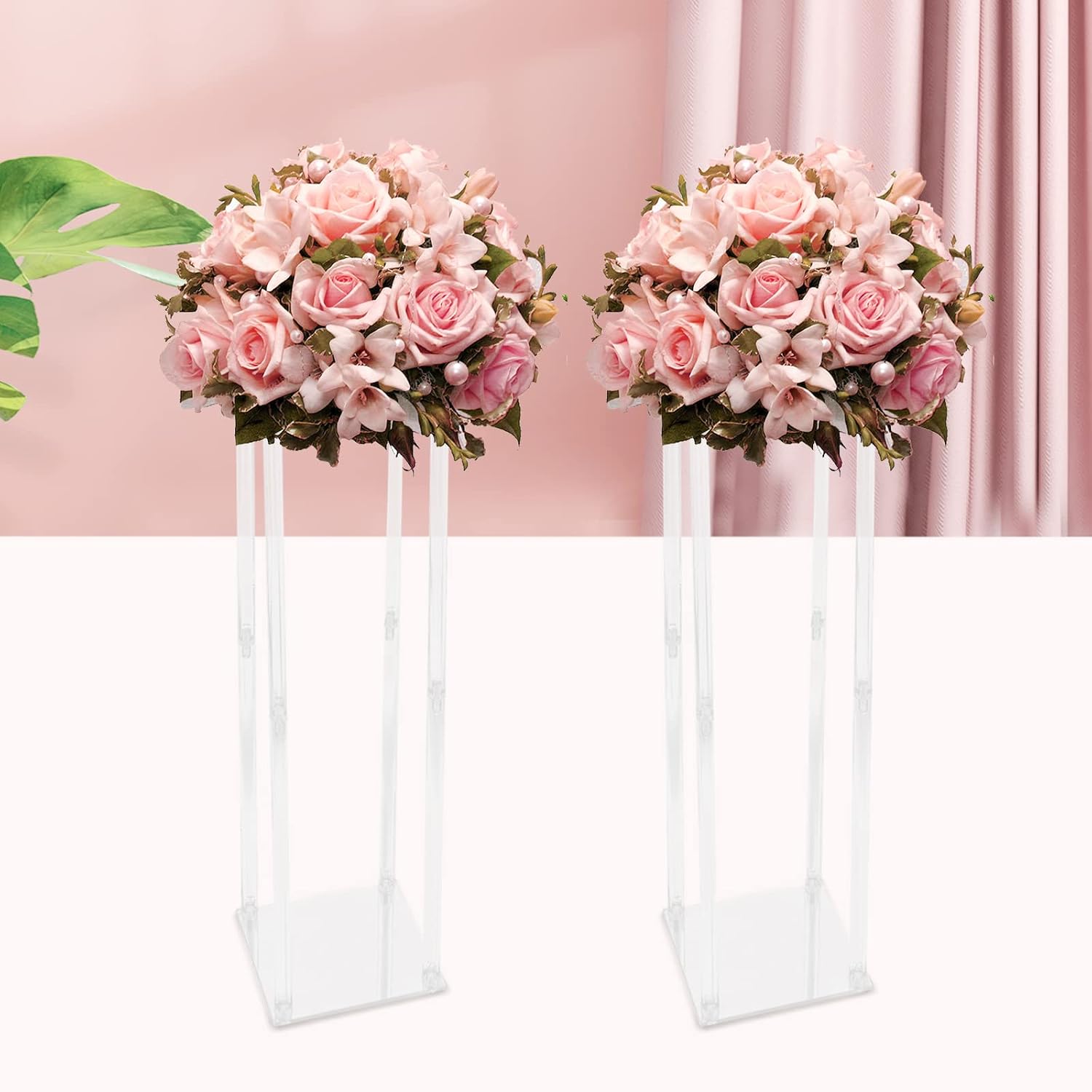 2PCs Clear Wedding Flower Stand for Wedding Table Centerpieces Acrylic Tall Vase Elegant Crystal, Backdrop Rack for Wedding Party Events, Home Decor, Minimalist Modern, 7.87*7.87*31.49inch