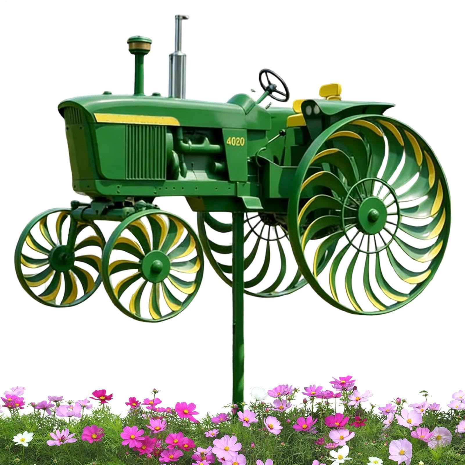 Generico Vintage Tractor Wind Spinner,Garden Wind Sculpture Spinner,Retro Farmhouse Windmills Lawn Ornament With Rotating Wheels, for Front Yard Patio Backyard