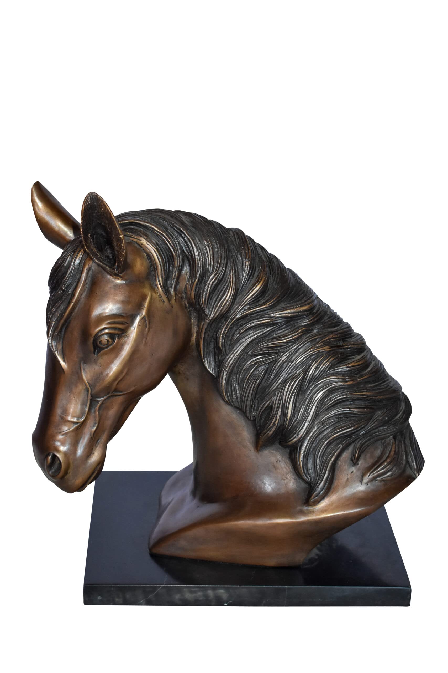 Bust of a Horse Made of Bronze Mounted on Marble Size: 12" x 6" x 12"H