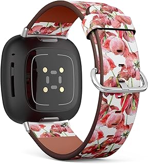 CJBROES Replacement Leather Watch Band, Compatible with Fitbit Versa 3 and Fitbit Sense of Wristband Bracelet Accessory - Bright Floral Blossoming
