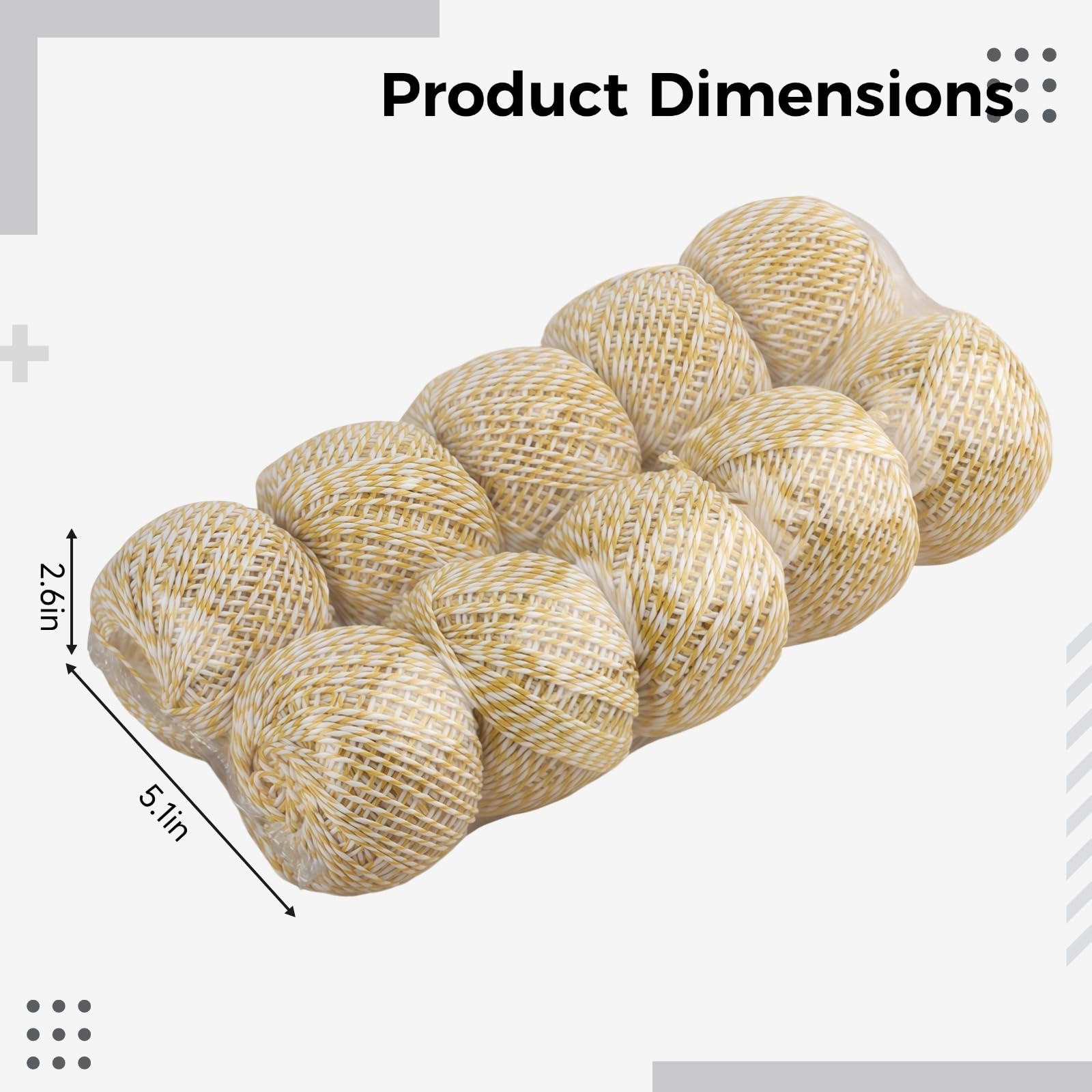 10 pelotes de Ficelle en Coton pour Emballage, Corde Jaune et Blanche de 0,15 cm, adaptée au Contact avec Les Aliments pour Cuisine, Cadeaux, Loisirs créatifs, Boules décoratives pour Bols