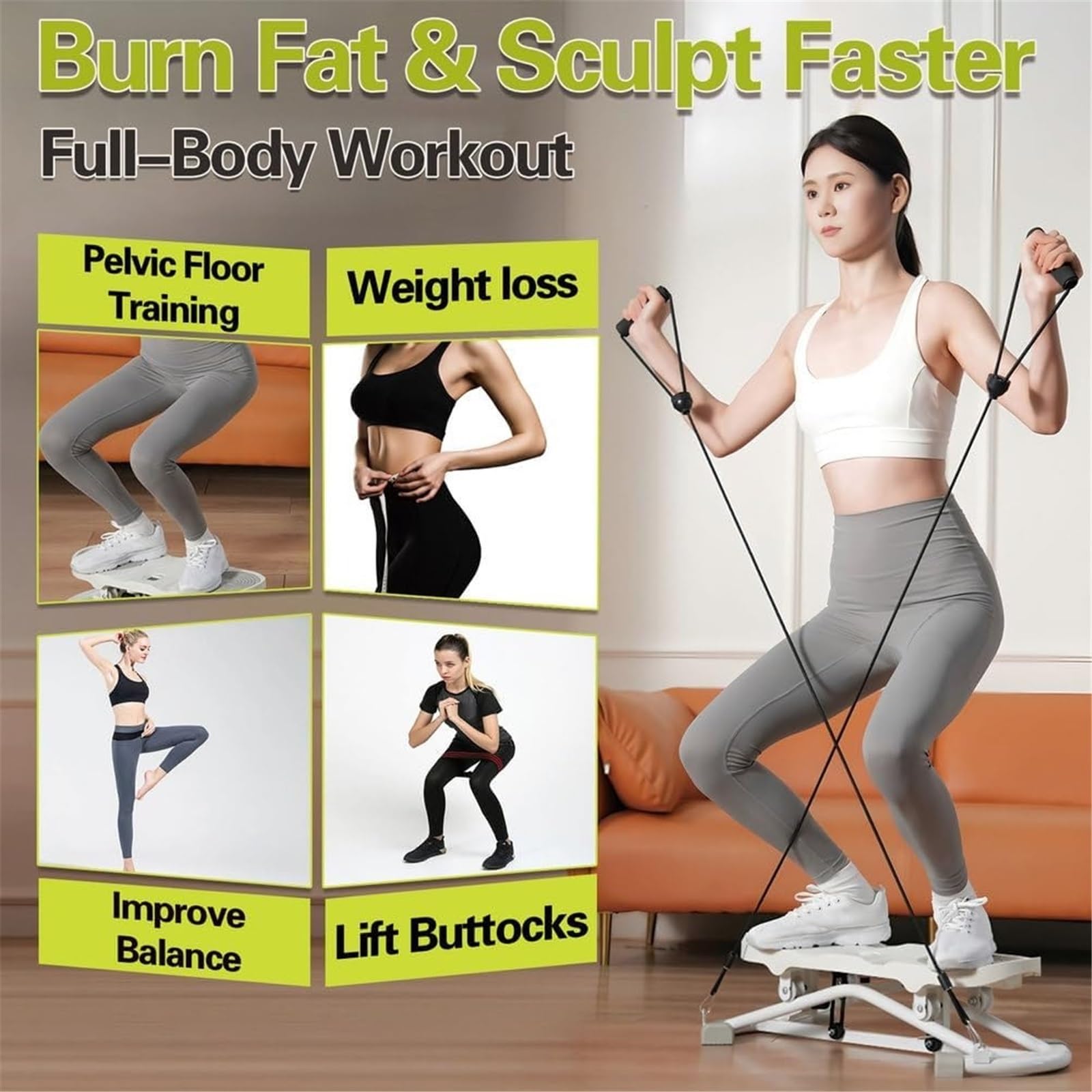 Deska do balansowania i symulator nart dla dorosłych | Mini stepper schodowy z wyświetlaczem LCD | Pasma oporu | Pojemność 300 funtów | Sprzęt fitness do huśtawki na całe ciało