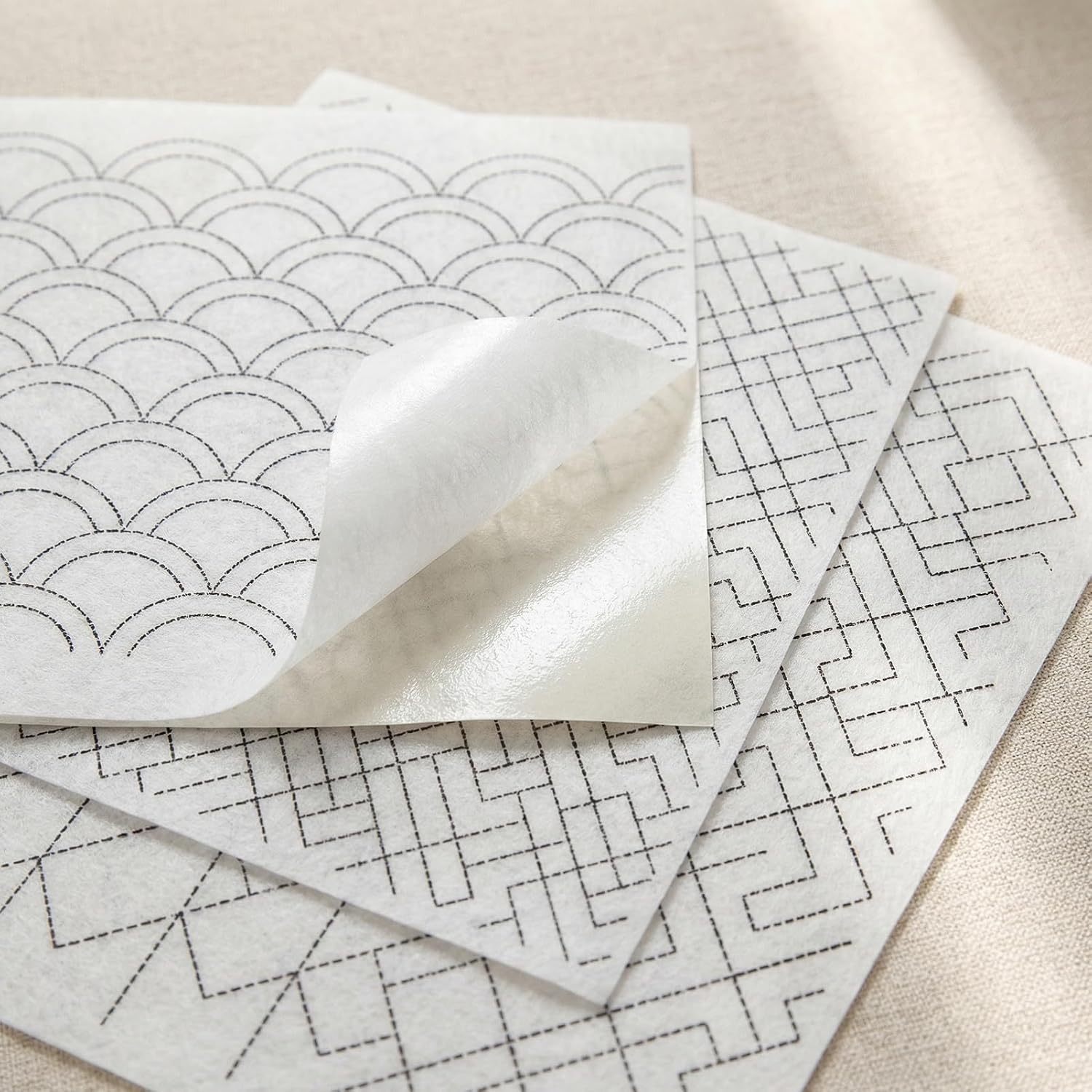 12 Pack Sashiko Embroidery Patterns, Water Soluble Stabilizer for Embroidery, Wash Away Embroidery Transfer Paper, Sewing Patterns & Templates for DIY Craft (6x8.26 Inches)