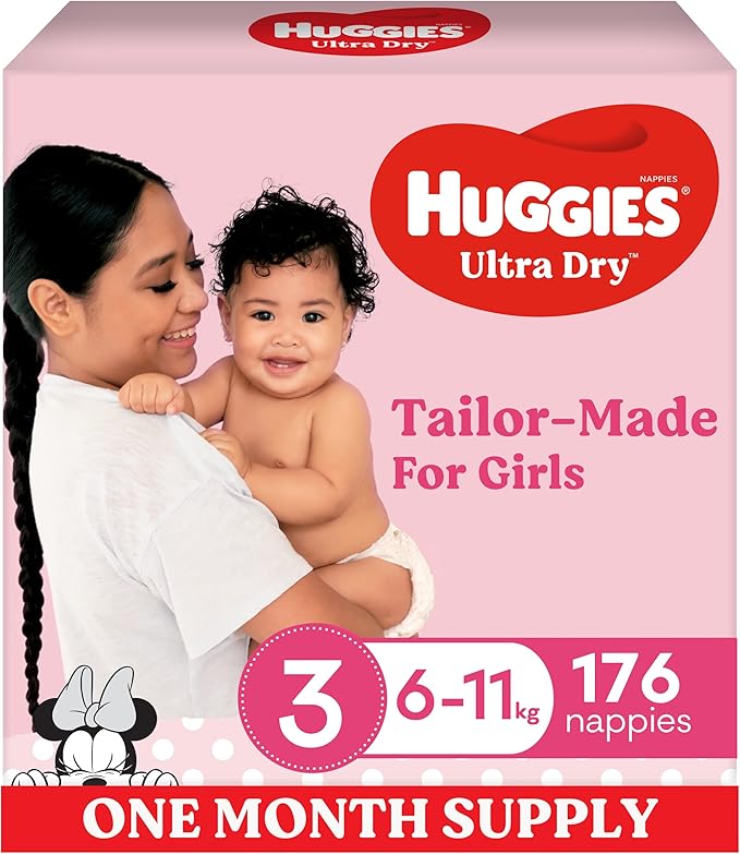 Huggies Ultra Dry Nappies Girl Size 3 (611kg) 1 Month Supply 176 Count