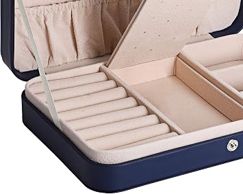 LANDICI Jewellery Box Small Jewellery Organiser for Women Girls, Navy blue | PU Leather Travel Jewellery Storage Case, Portable Jewellery Holder for Ring Earrings Necklace Bracelet, Jewellery Gift Box