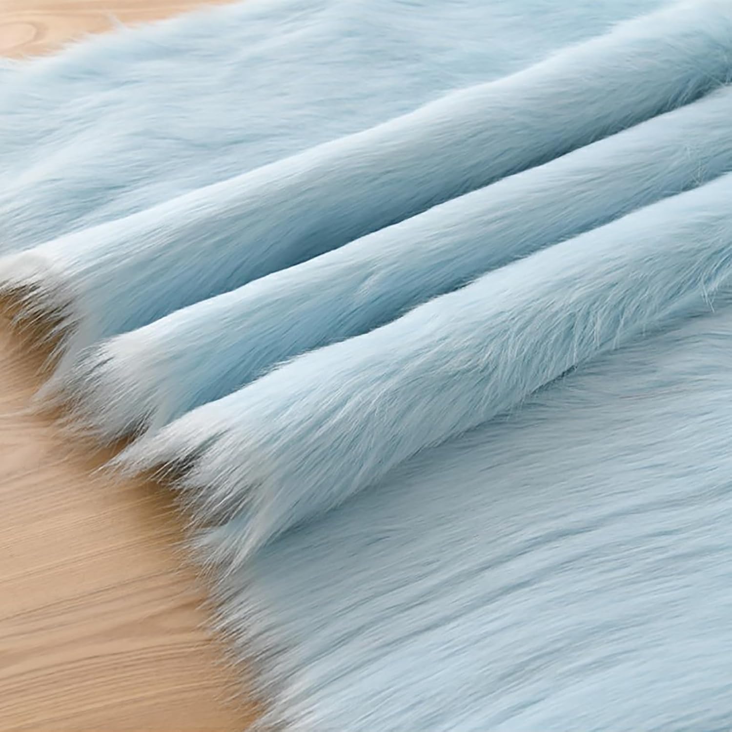 Luxury Fox Faux Fur Fabric Long Pile 5cm Furry Plush Material for DIY Crafts Gnomes Animal Costumes Cushions Decorations Seat Cushion Pad(16 Light Blue)