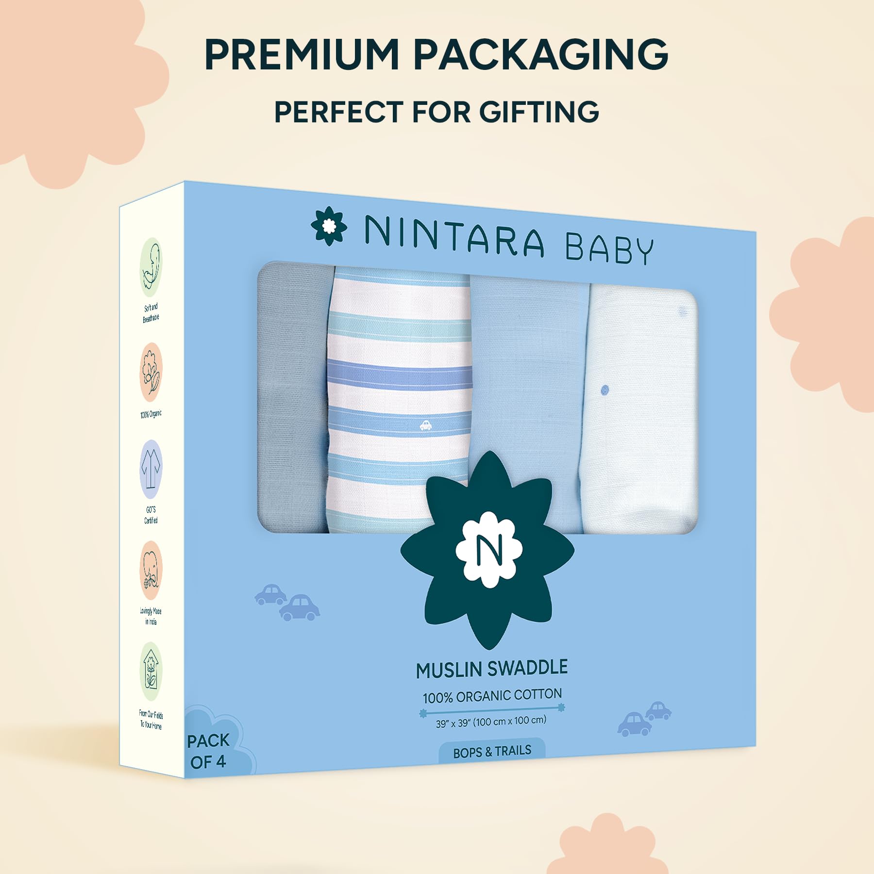 NINTARABABY Muslin Swaddle Blankets for Newborns Pack of 4, 100% Organic Cotton, Ultra-Soft & Breathable - Image 4