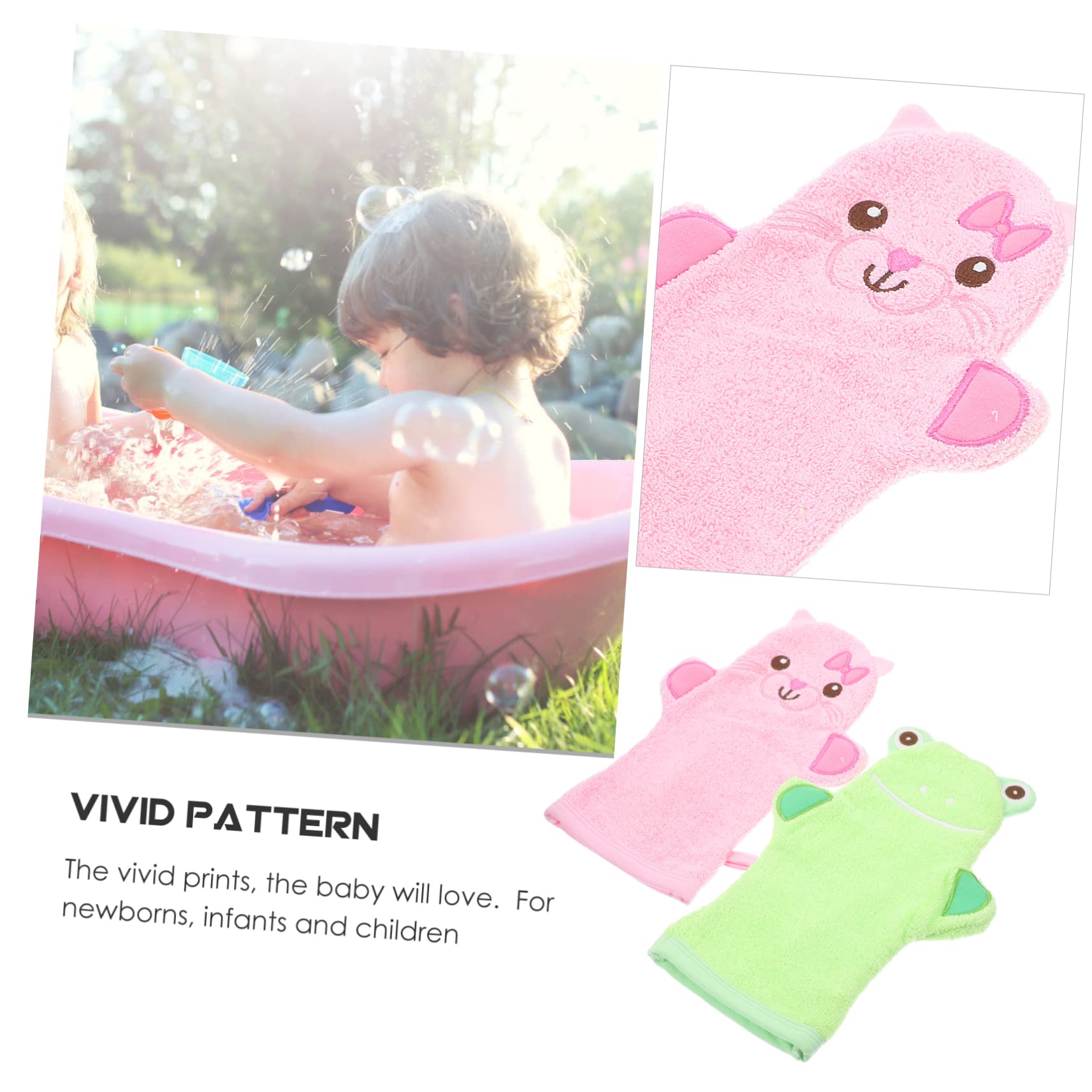 MUCKLILY 2Pcs Cartoon Shower Mitts for Exfoliating Bath Gloves for Shower Soft Comfortable Scrubbing Mittens Cat Frog for Gentle Skin Care