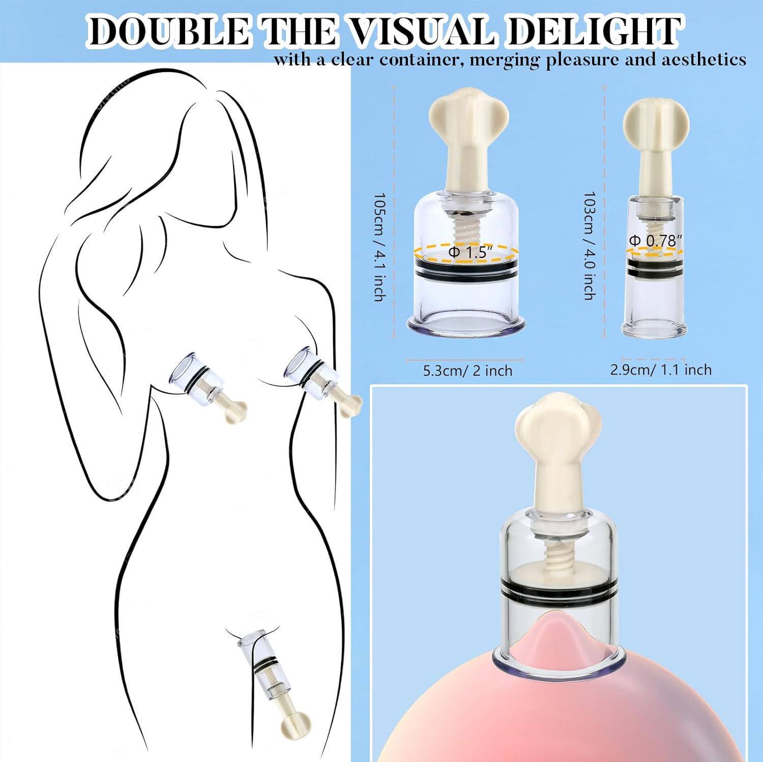 Nipple Suckers Set (1 Pcs 0.78" + 2 Pcs 1.5"), Twist Nipple Suction Cups and Clit Sucker for Enhanced Sensitivity in Couples Bedroom Play, Nipple Suckers for Pressure for Women Men Nipple Play