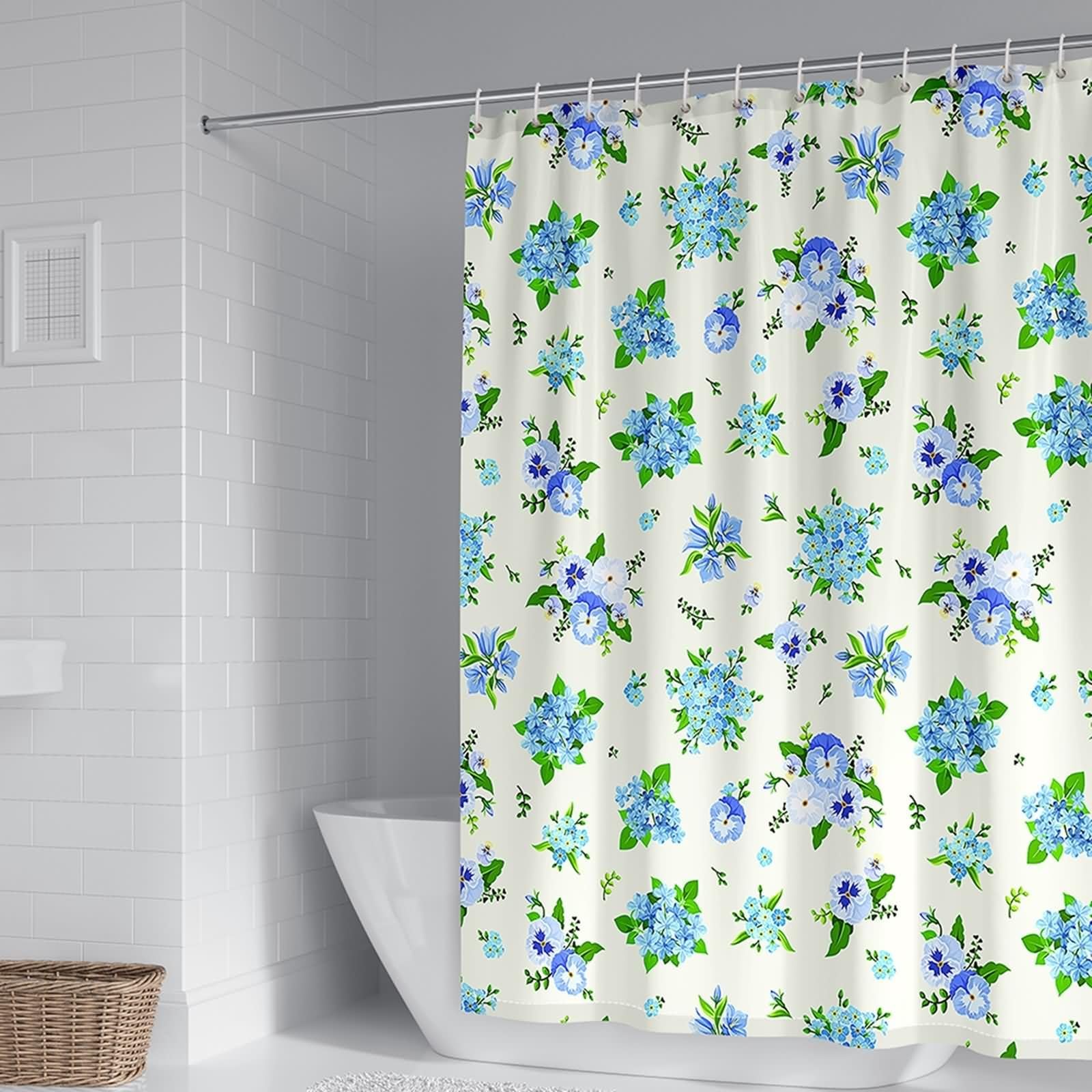 Rideau de douche bleu 300x200cm en polyester imperméable pour salle de bain
