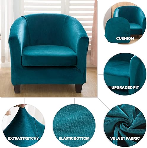 Miniatura 3 de Fundas de terciopelo para silla de bañera de 2 piezas con funda de cojín, fundas de alta elasticidad para sillón de club, funda protectora de