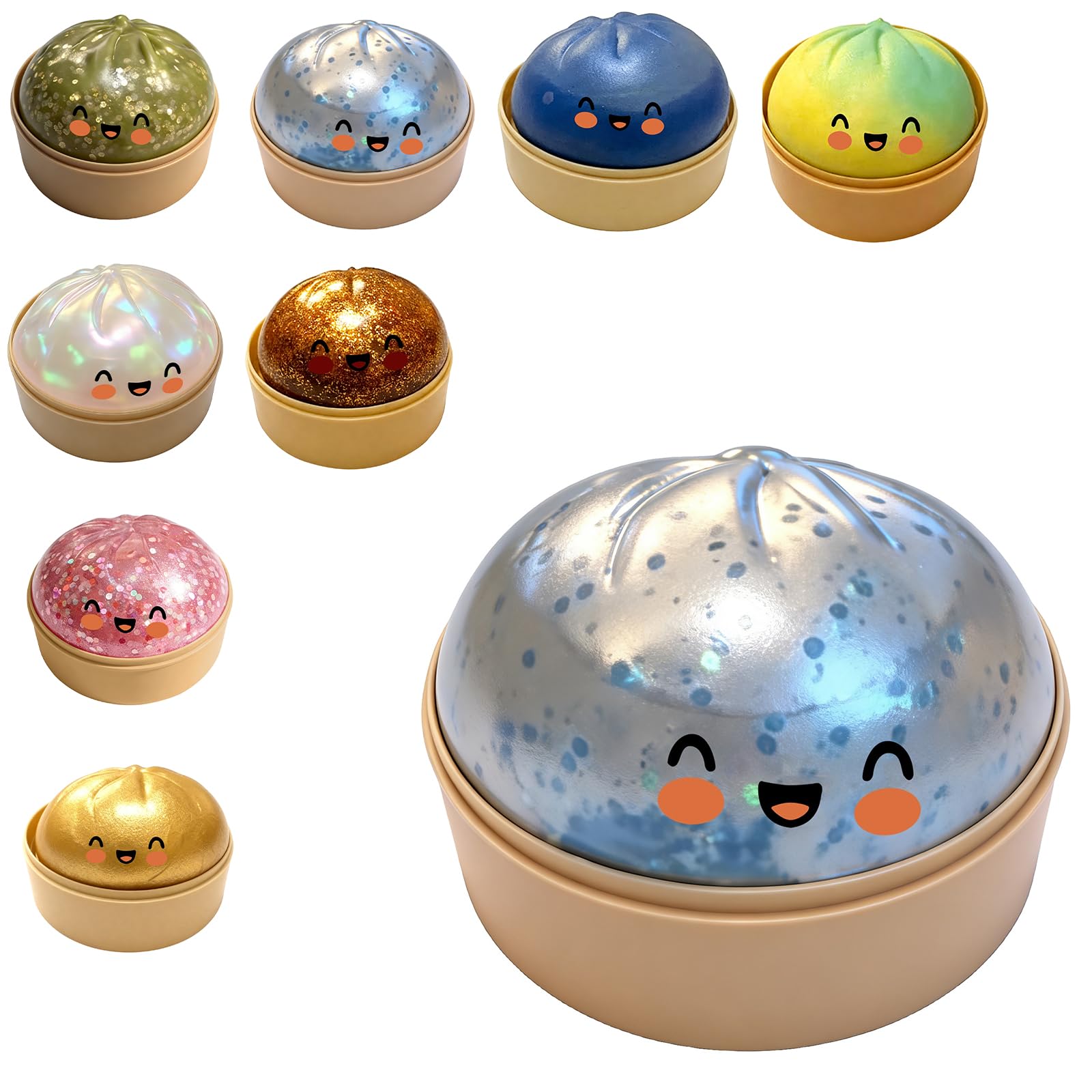 Dumpling Squishies, Mystery Glitter Dumpling Squishies Box, Colorful Dumplings Stress Balls Fidget Sensory Toy, Soft Squeeze Decompression Dough for Anxiety Relief Fidget, Easter Basket Stuffers (E)