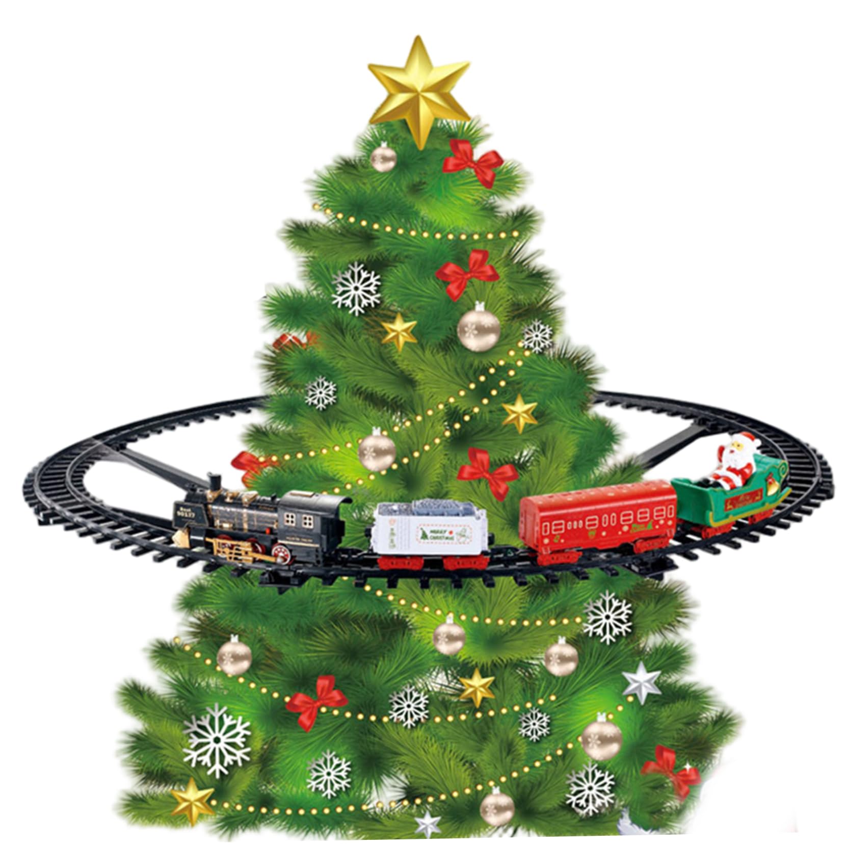 Jorzer Juego de Tren de Navidad Luz y Sonido Árbol de Navidad Festivo Tren Diversión eléctrica Sin árbol Juego de Juguete.
