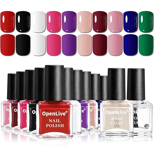 Kit de 12 esmaltes de uñas con 10 colores como 2 capas base y capa superior, verde, azul, rojo y rosa, colección de regalos para mujer.
