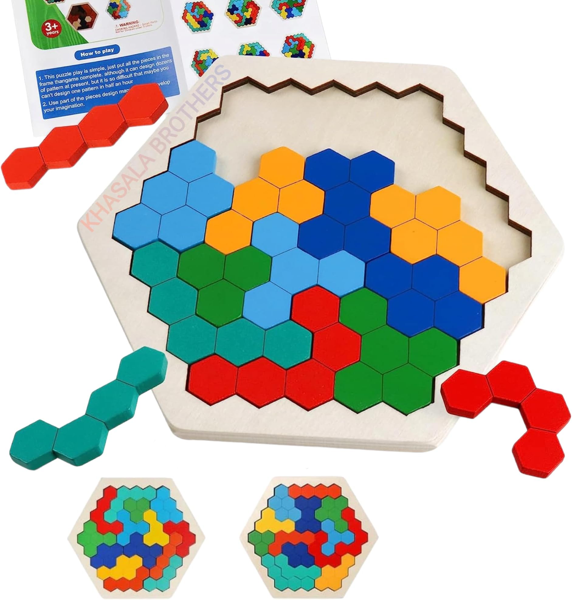 Educational Wooden Puzzle Jigsaw Shape Pattern Block Toy for Kids, Hexagon Puzzle Challenge Geometry Logic Toy Set for Kids (Wooden Puzzle Set)