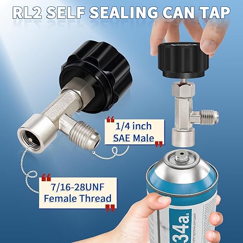 Miniatura 8 de Manguera de recarga de refrigerante R134a con manómetro, A/C R134A Kit de recarga de freón para refrigerador con válvulas de perforación de bala,