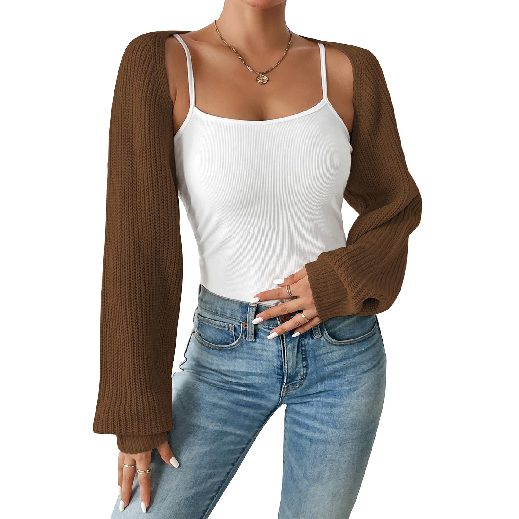 Durio Open Front Long Sleeve Cropped Cardigan - Y2K Drop Shoulder Bolero Shrug Fall Fashion 2026