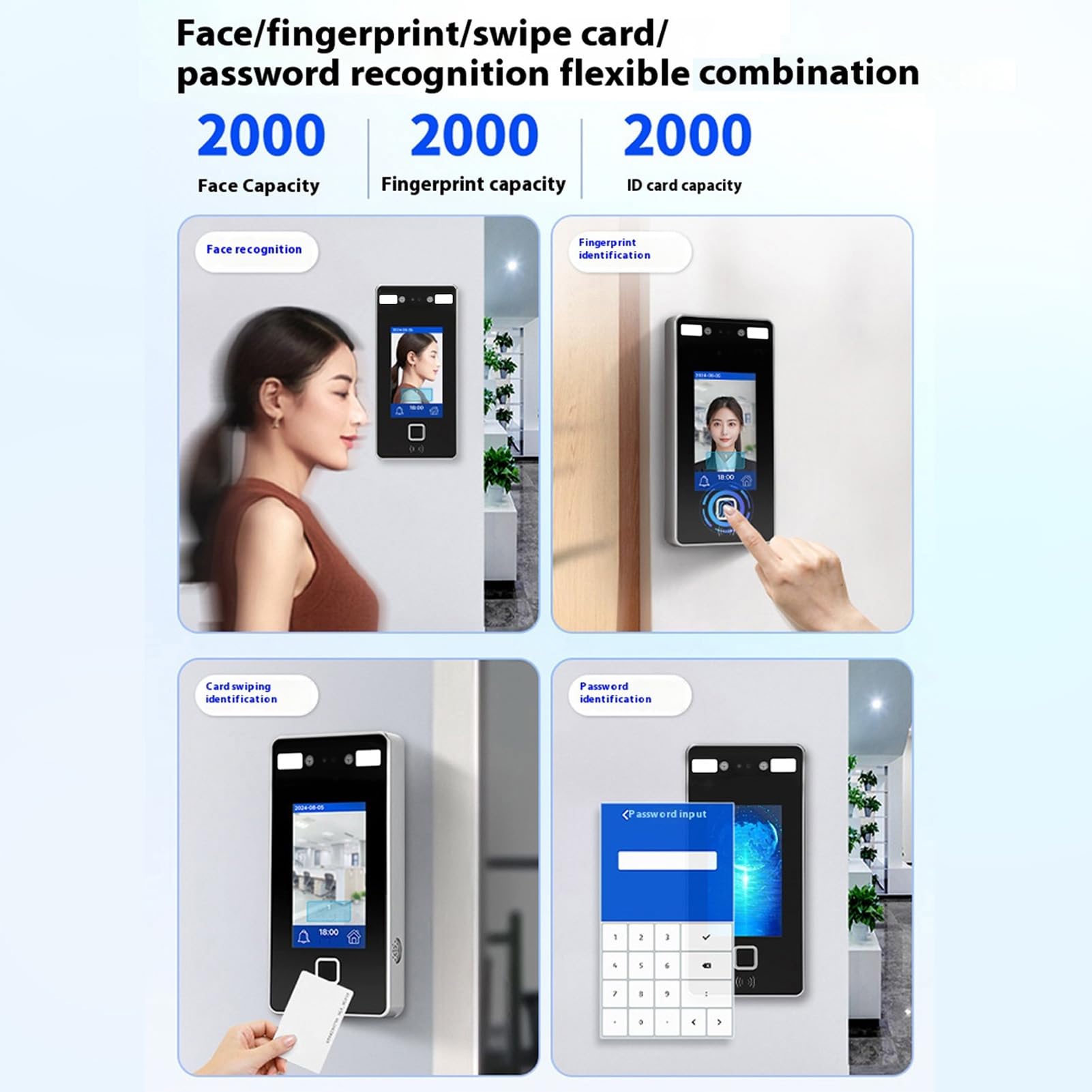 Sxhlseller Dynamische Gesichtserkennung, Zugangskontrolle, Zeiterfassungsmaschine, Hohe Sicherheit für Bürogebäude, 7-Zoll-LCD-Bildschirm