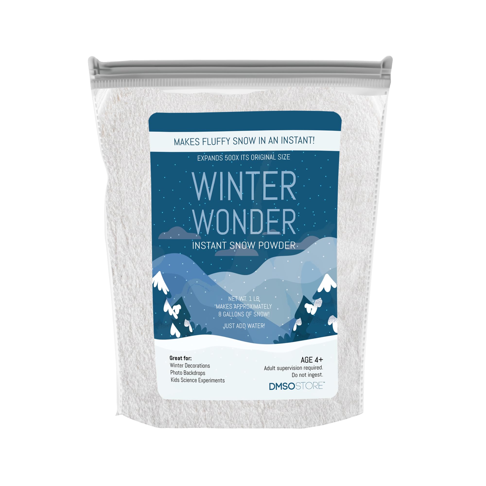 DMSOSTORE Winter Wonder Instant Snow Powder, 1 lb, Makes Approximately 3 Gallons of Fake Snow