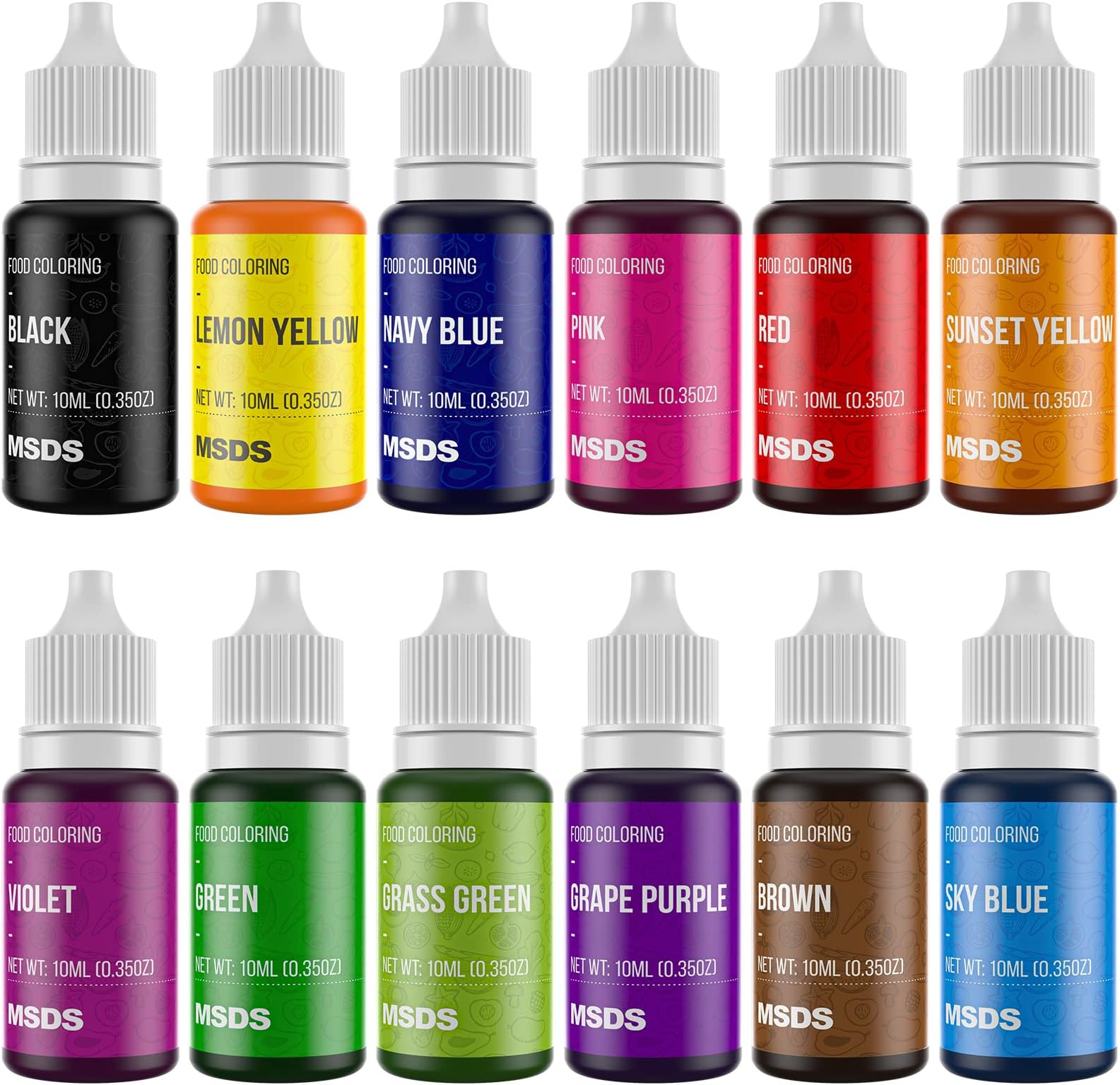 ValueTalks Food Coloring 12 Color x10 ml Food Grade Vibrant Liquid Food Color Dye Flavorless Vegan-free Icing Colors for Baking, Icing, Cake Decorating, Macaron, Frosting, Fondant, Cookie, Slime
