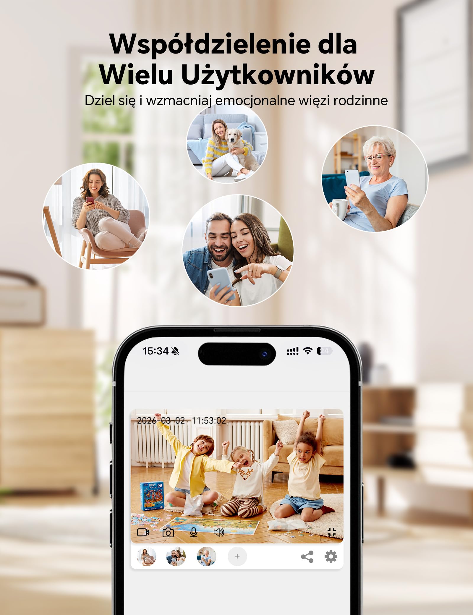 WOLFANG Kamera Wewnętrzna 2K, Kamera WiFi do Domu z Funkcją Obrotu 360° PTZ, Automatycznym Śledzeniem i Trybem Nocnym, Kamera dla Psa z Dwukierunkowym Audio, Kompatybilna z Alexa