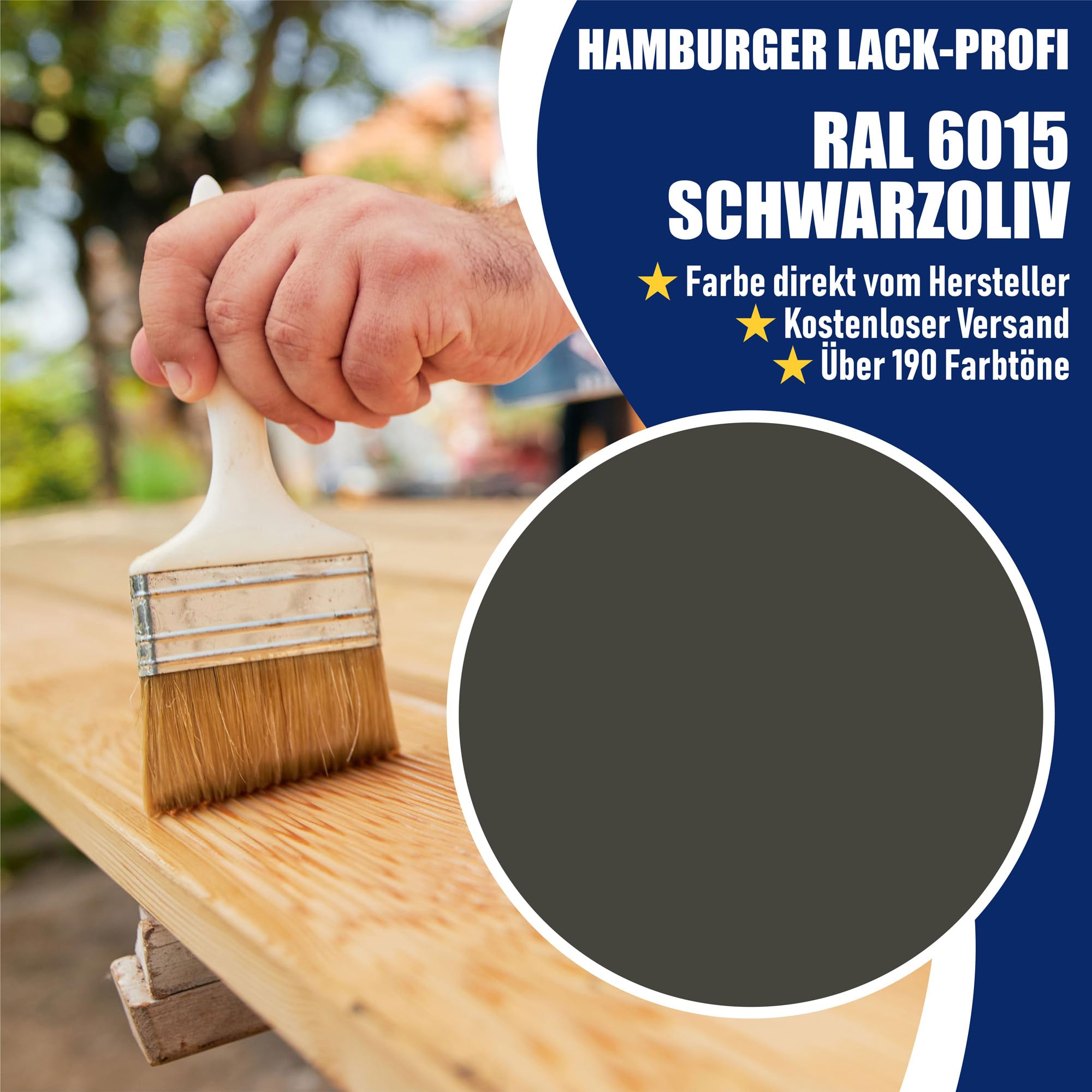 1L - 2in1 Alkyd Emalia kolorowa satynowy do użytku zewnętrznego w RAL - Odporny na warunki atmosferyczne lakier i farba gruntująca do drewna i metalu (RAL 6015 Oliwkowy czarny) Hamburger Lack-Profi