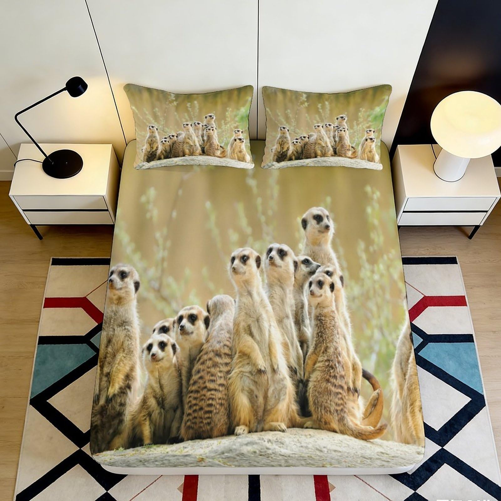 3D Printed Cute Bunny Fitted Sheet Microfiber Deep Pocket Non-Slip Bedroom Bunny Mattress Fitted Cover Washable 180x200x25cm