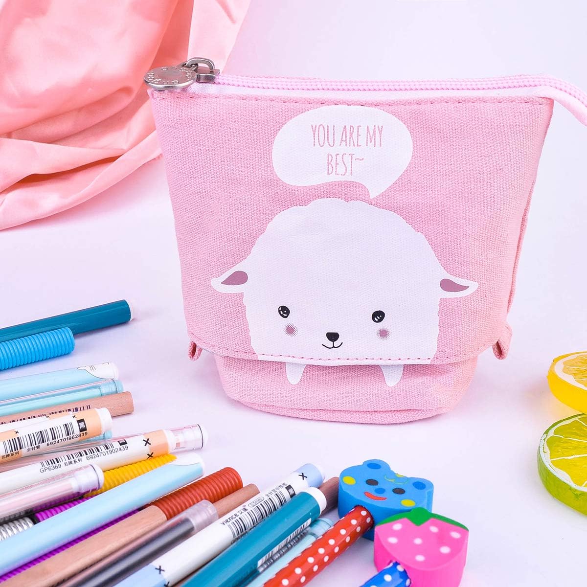 iSupeb Transforming Pencil Case Students Cute Canvas Pencil Holder Kids Pencil Case Storage Bag for Teens School 12 X 8cm (Lamb) - Image 4