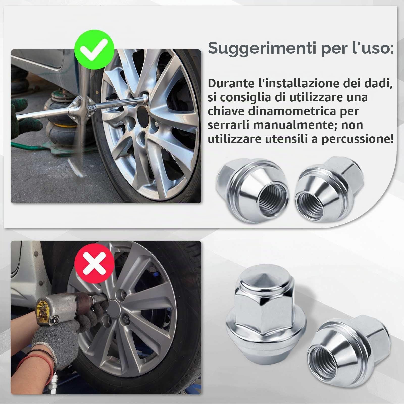 20 pezzi Dadi per Ruota con Cappuccio Cromato Viti Cappuccio Chiuso a Sede Conica 60° Dadi per Ruota M12x15 per la maggior parte di Ford Fiesta Focus Fusion (B-M12X1.5, Argento)