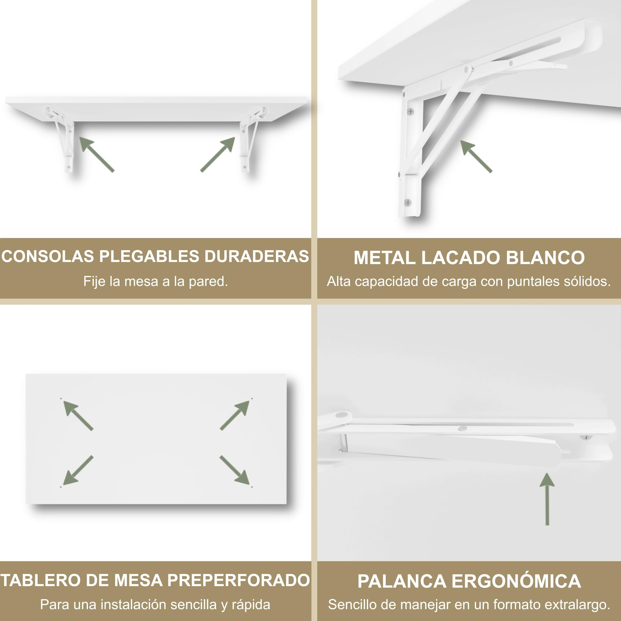 KDR Mesa Plegable de Pared 80 x 40 cm – Mesa abatible Multifuncional Ahorra Espacio, Escritorio Plegable o Mesa de Comedor para Cocina, Oficina o Estudio (Blanco)
