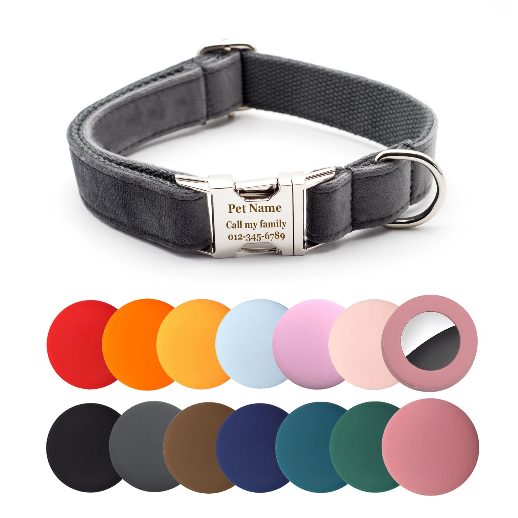 Personalized Dog Collar Thick Velvet (Gray)