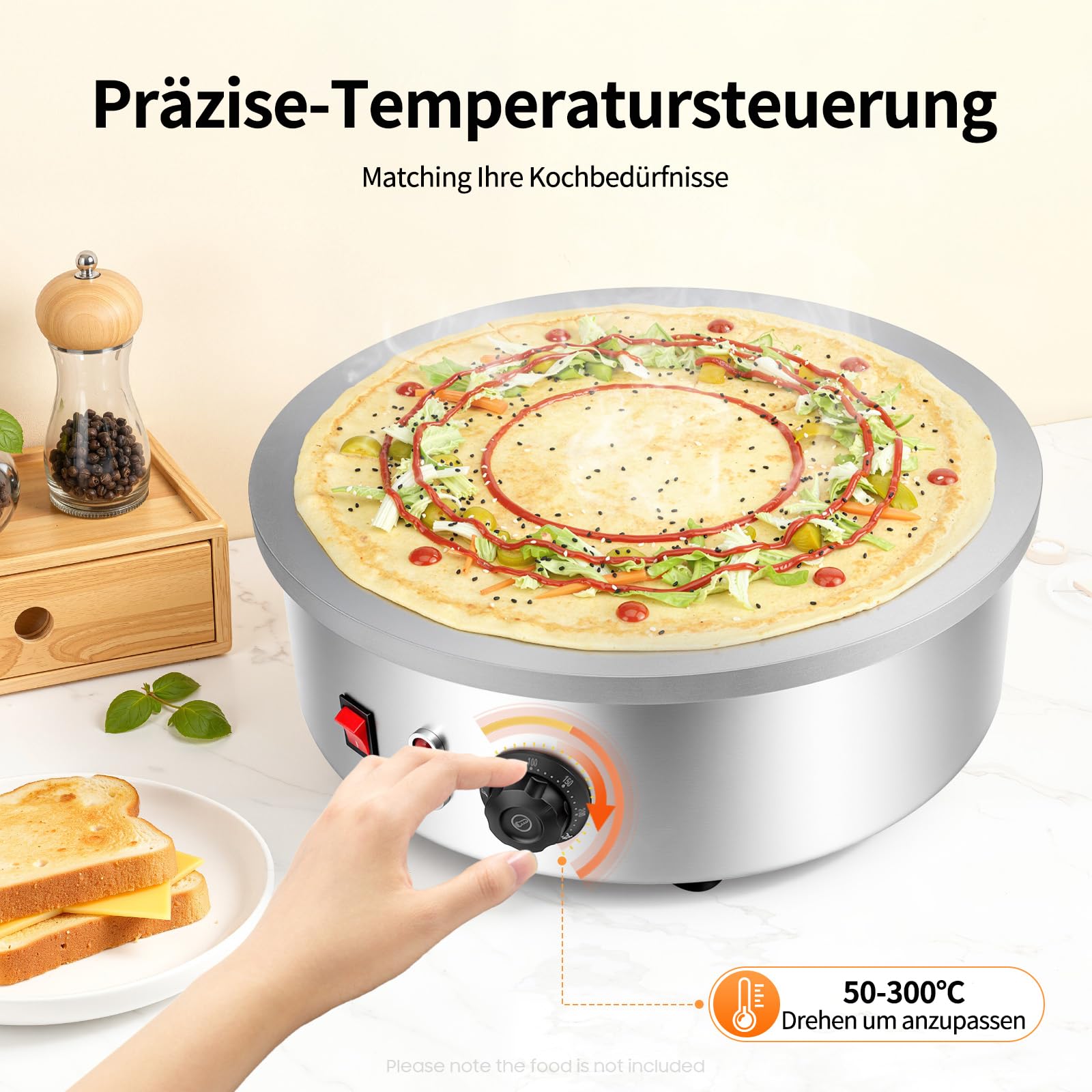 Máquina profesional para hacer crepes y panqueques, 2800 W, máquina para crepes, plancha para crepes dulces y salados, 150-280 ℃ de acero inoxidable, BJB-1