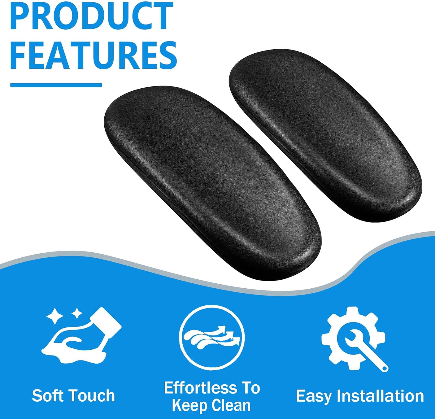 Office Chair Replacement Armrest Arm Pads Caps Fit Univeral Desk Chair Arms 4" Mounting Hole with Mounting Hole Patterns Screws (1 Pair) Black
