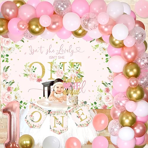 Miniatura 4 de Decoraciones florales de cumpleaños para bebé niña con texto en inglés "Isn't She Lovely Isn't She Lovely Isn't She Lovely Boho, telón de fondo