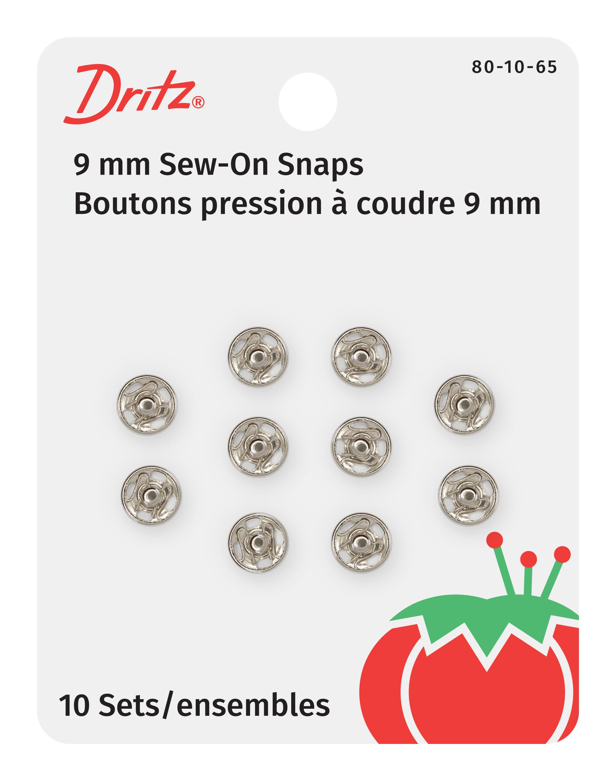 Dritz 80-10-65 Sew-On Snaps, Nickel-Plated Brass, Size 1/0 10-Count