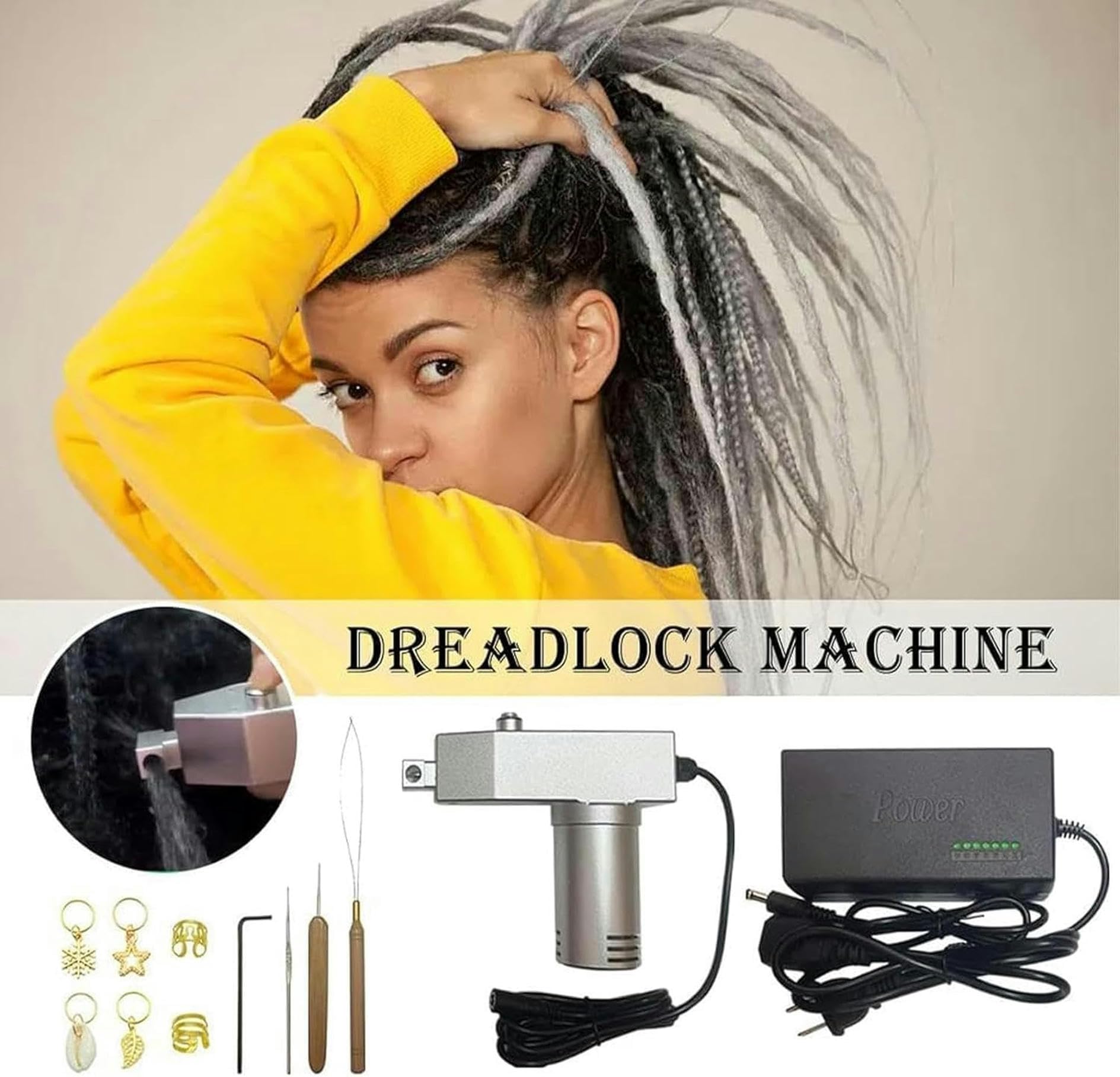Máquina para Hacer rastas, Trenzas de Crochet, Herramienta Manual de Acero Inoxidable, Accesorios para rastas DIY + Ganchos de Crochet de 6 mm/8 mm/10 mm, 1 Pieza