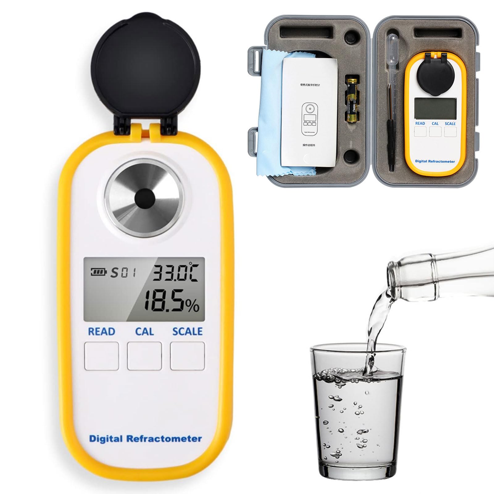 Rifrattometro digitale Brix, misuratore di concentrazione di caffè per Brix 0-50% e TDS 0-25%, idrometro elettronico con compensazione della temperatura per frutta, alimenti e bevande