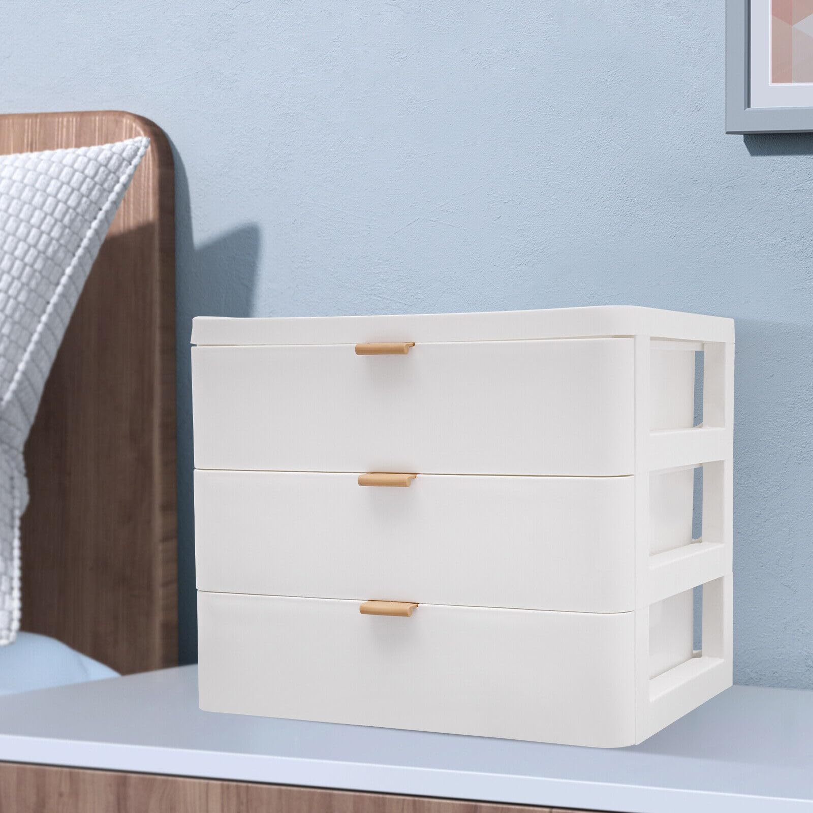 JINPRDAMZ Cassettiera da scrivania con cassetto, organizer da scrivania a 3 strati, organizer in plastica per casa, bagno, organizzatore cosmetico, bianco