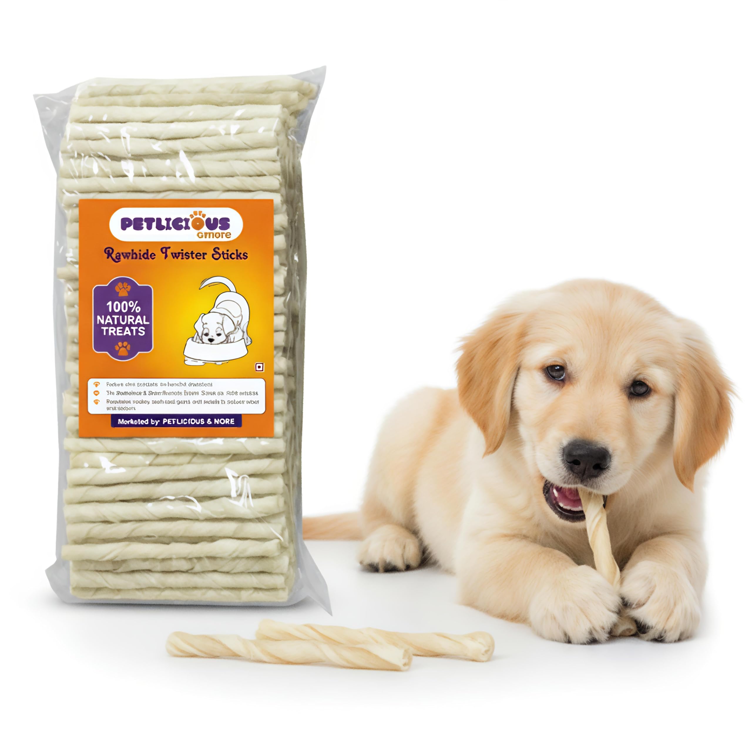 PETLICIOUS & More Adult Natural Twisted Rawhide Chew Sticks for Dog, Meat (1000 Gm),Pack of 1
