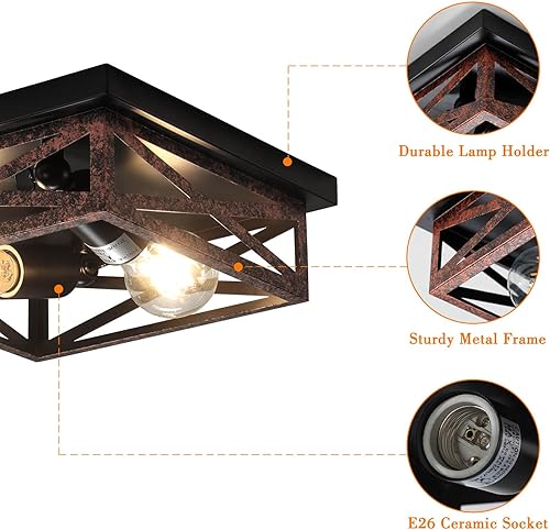 Miniatura 6 de Lámparas de techo de montaje empotrado vintage de granja, lámpara de techo de cocina de pasillo de 2 luces, lámparas industriales de granja para