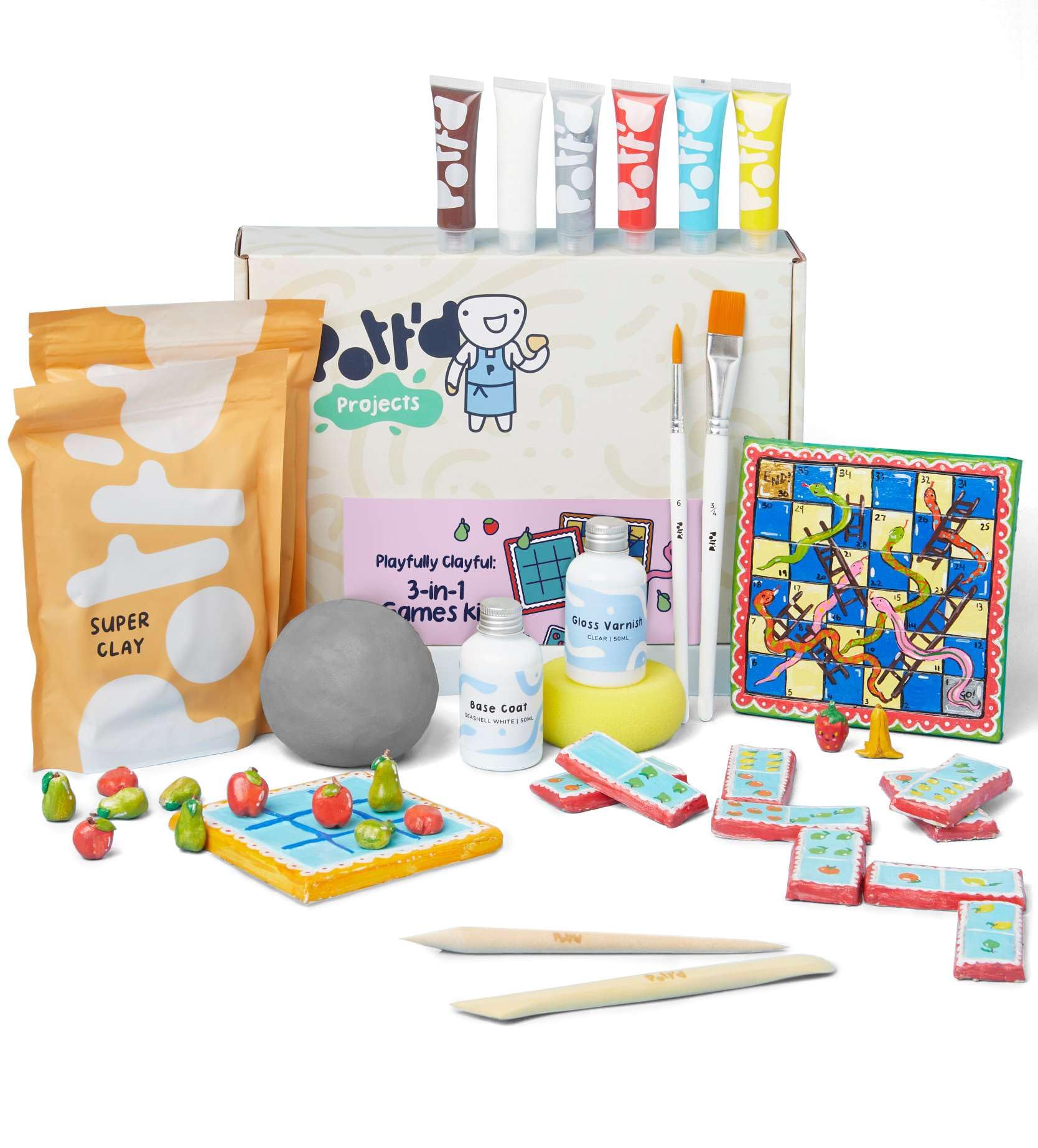 Pott'd Mini kits de cerámica | Kit de cerámica de arcilla seca al aire para adultos | Incluye pinturas, pinceles y herramientas de alfarería | Tutorial paso a paso en línea gratuito | Perfecto para