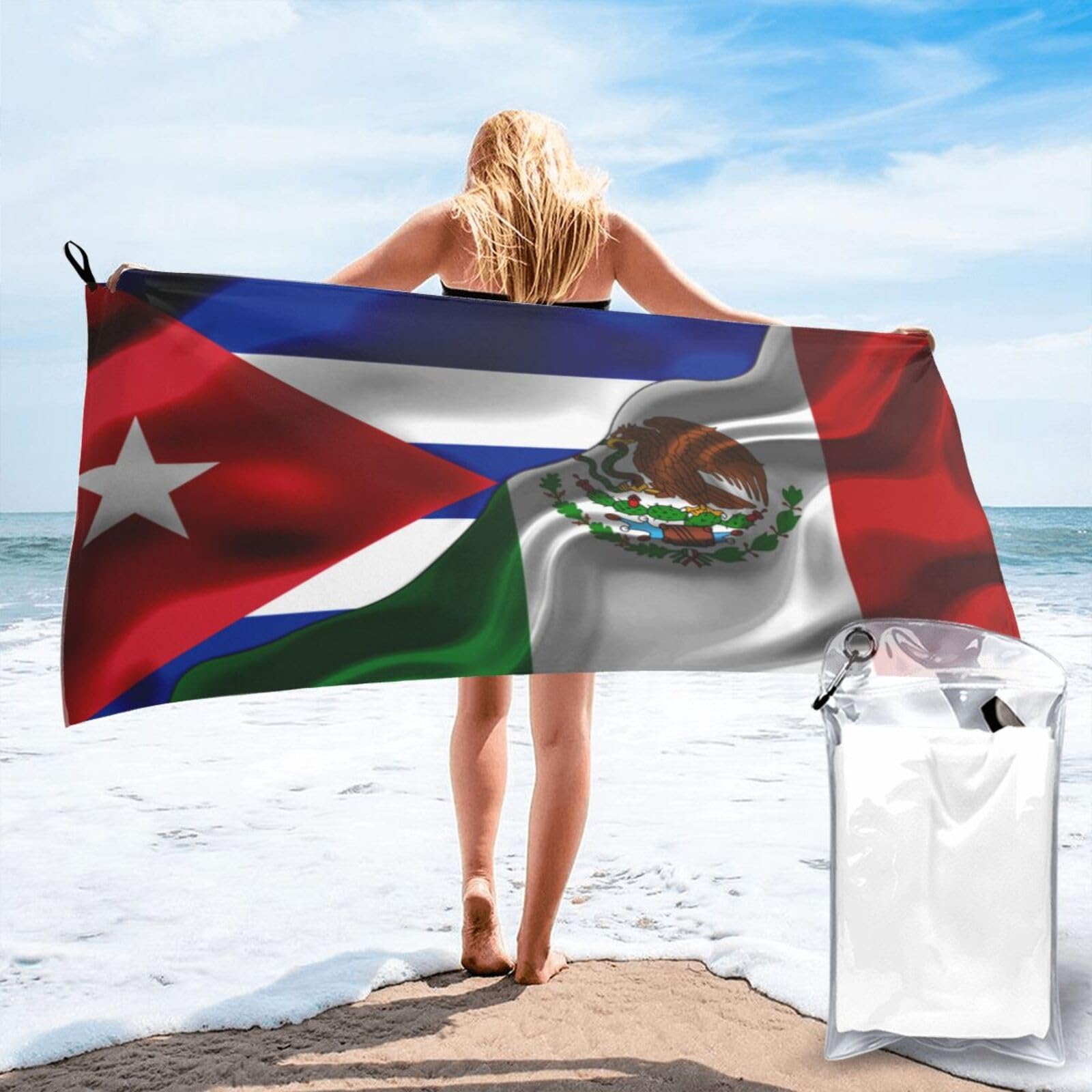 Serviette de plage sans sable motif drapeau Mexique et Cuba drap de bain microfibre