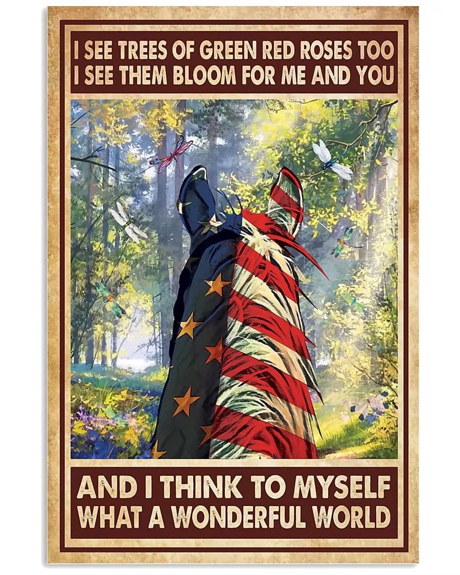 Horse and Flag Metal Sign What A Wonderful World Vintage Poster Metal Tin Signs Iron Painting Plaque Wall Decor Bar Novelty Funny Retro Parlor Cafe Store 8x12 Inch