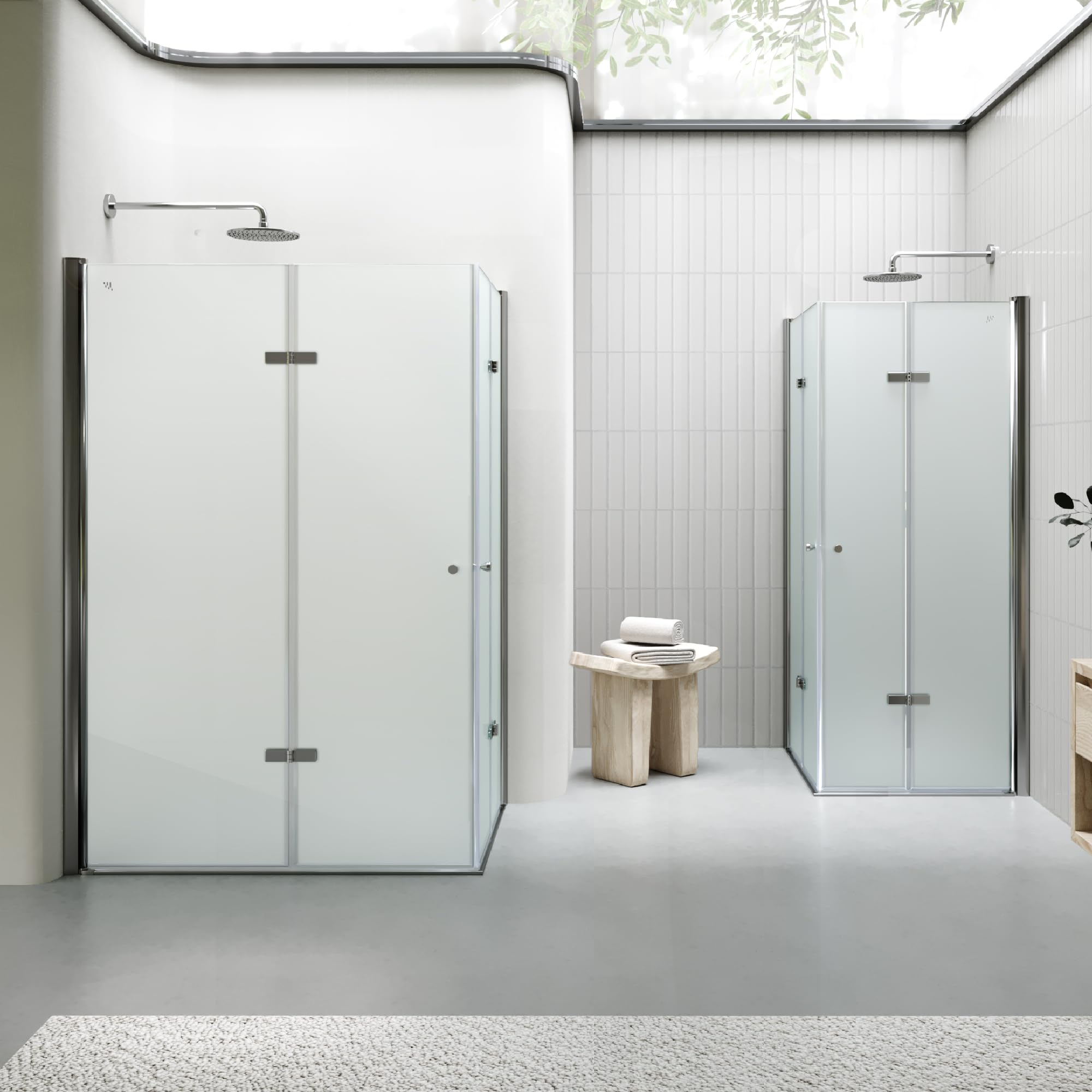 Mampara de Ducha Emma 90x90x190cm, NO REVERSIBLE, Puertas Plegables, Ajuste 88.5-90.5x88.5-90.5cm, Perfiles Cromo, Cristal Templado Satinado 6mm