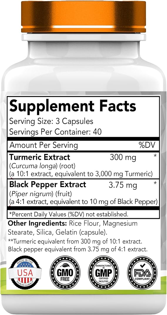 tnvitamins Turmeric Curcumin Capsules with Black Pepper | 3000 MG - 120 Capsules | Extra Strength Golden Turmeric Curcumin Supplement | Non-GMO | Produced in The USA